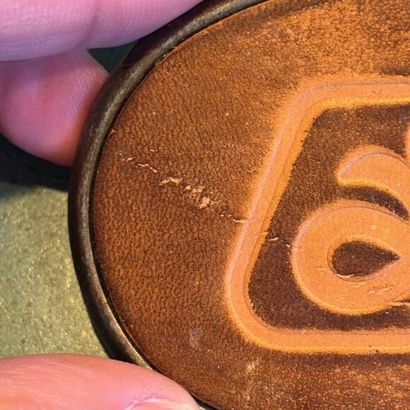 Vintage Pioneer Seed Leather Faced Belt Buckle El Cid - Picture 3 of 4